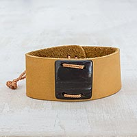 Leather wristband bracelet, 'Energetic'