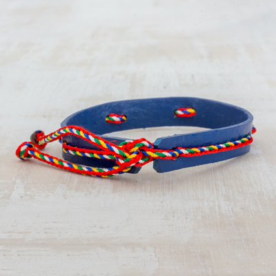 Wristband bracelet, 'Vital' - Blue Adjustable Wristband Bracelet with Colorful Cords