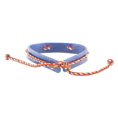 Armband - Blaues verstellbares Armband mit bunten Kordeln