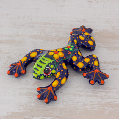 Keramische Figur, „Freund der Natur“. - Mehrfarbiges Blumenmotiv Handgemalte keramische Froschfigur