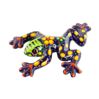 Ceramic figurine, 'Nature's Friend' - Multicolor Floral Motif Hand-Painted Ceramic Frog Figurine