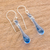 Glass dangle earrings, 'Bubbling Spring' (1.8 inch) - Glass Dangle Earrings in Blue from Costa Rica (1.8 inch) (image 2b) thumbail