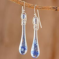 Glass dangle earrings, 'Bubbling Spring' (2 inch)