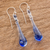 Glass dangle earrings, 'Bubbling Spring' (2 inch) - Glass Dangle Earrings in Blue from Costa Rica (2 inch) (image 2b) thumbail