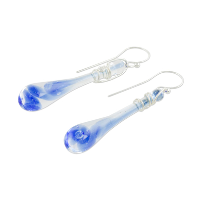 Ohrhänger aus Glas, (2 Zoll) - Glasohrringe in Blau aus Costa Rica (2 Zoll)