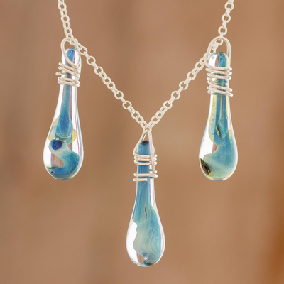 Glass pendant necklace, 'Crystalline Summer' - Handmade Glass Pendant Necklace from Costa Rica