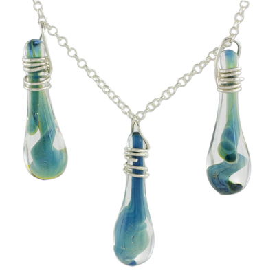 Glass pendant necklace, 'Crystalline Summer' - Handmade Glass Pendant Necklace from Costa Rica