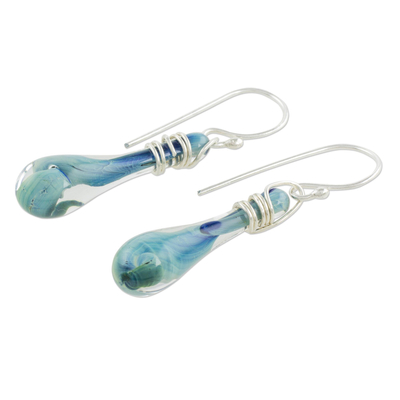Glass dangle earrings, 'Crystalline Summer' - Handcrafted Glass Dangle Earrings from Costa Rica