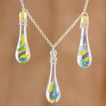 Glass pendant necklace, 'Bubbling Petals' - Colorful Glass Pendant Necklace from Costa Rica