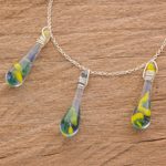 Glass pendant necklace, 'Bubbling Petals' - Colorful Glass Pendant Necklace from Costa Rica