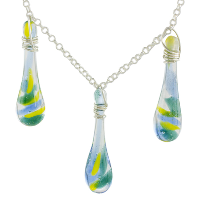 Glass pendant necklace, 'Bubbling Petals' - Colorful Glass Pendant Necklace from Costa Rica