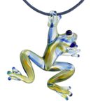 Art glass pendant necklace, 'Pond Frog' - Handmade Glass Frog Pendant Necklace from Costa Rica