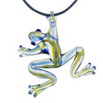 Art glass pendant necklace, 'Pond Frog' - Handmade Glass Frog Pendant Necklace from Costa Rica