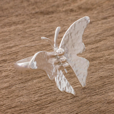 Anillo de cóctel de plata de ley - Anillo de cóctel de mariposa de plata esterlina de Costa Rica