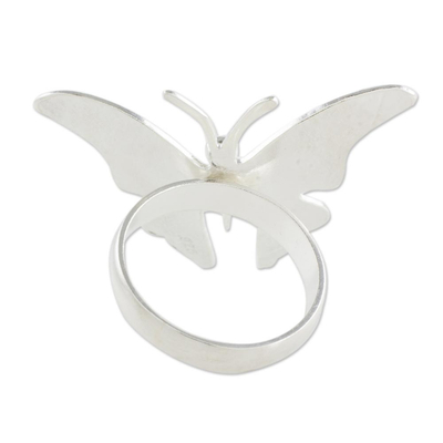 Sterling silver cocktail ring, 'Shining Wings' - Sterling Silver Butterfly Cocktail Ring from Costa Rica