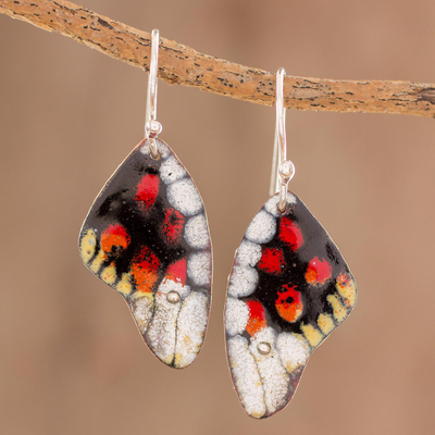 Ohrringe aus emailliertem Kupfer, 'Amazing Wings', 'Amazing Wings - Ohrringe mit Schmetterlingsflügeln aus Kupfer aus Costa Rica