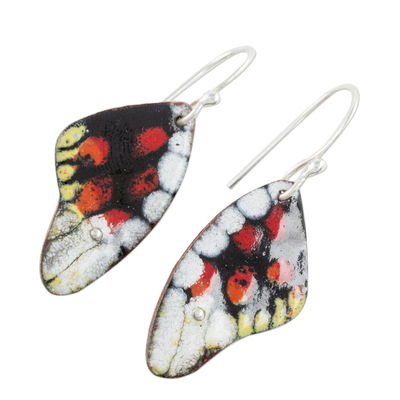 Ohrringe aus emailliertem Kupfer, 'Amazing Wings', 'Amazing Wings - Ohrringe mit Schmetterlingsflügeln aus Kupfer aus Costa Rica
