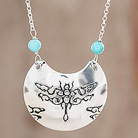Sterling silver pendant necklace, 'Dragonfly Crescent'