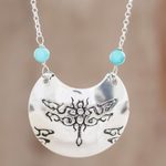 Sterling silver pendant necklace, 'Dragonfly Crescent' - Sterling Silver Dragonfly Pendant Necklace from Costa Rica