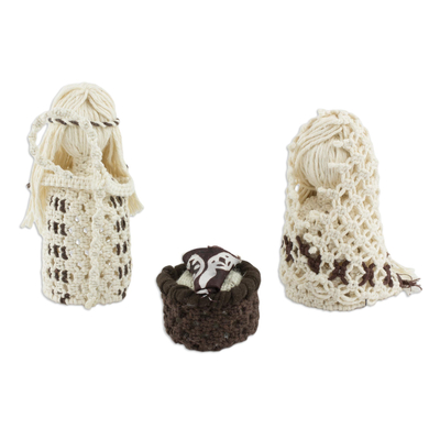 Cotton macrame nativity scene, 'Peaceful Trio' (4 pieces) - Natural Cotton Handmade Macramé Nativity Scene (4 Pieces)