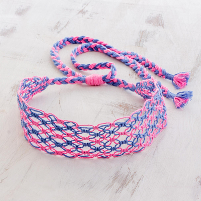 Cotton macramÃ© headband, 'Cotton Candy Swirl' - Handcrafted Blue and Pink Stripe Cotton MacramÃ© Headband