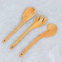 Teak wood serving utensils, 'Gourmet' (set of 3) - Handcrafted Teak Wood Serving Utensils (Set of 3)