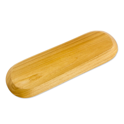 Teak wood serving tray, 'Family Style' - Handcrafted Natural Grain Teak Wood Long Serving Tray
