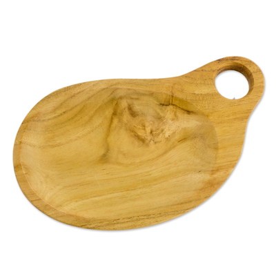 Teak wood serving tray, 'Hearty' - Natural Grain Teak Wood Free Form Serving Tray