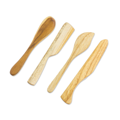 Teak wood spreaders 'Mama's Cooking' (set of 4) - Handcrafted Teak Wood Spreaders (Set of 4)