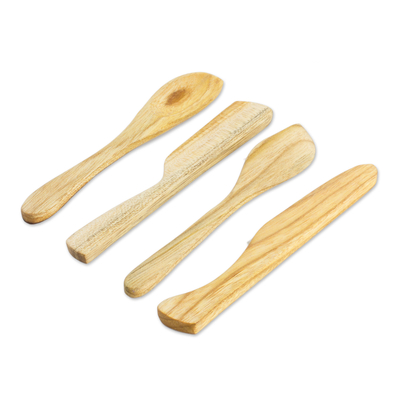 Teak wood spreaders 'Mama's Cooking' (set of 4) - Handcrafted Teak Wood Spreaders (Set of 4)