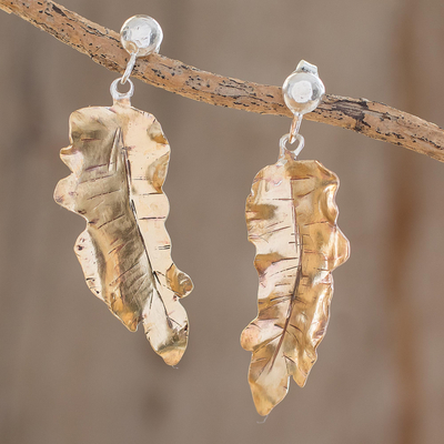 Bronze dangle earrings, 'Platanillo Leaves' - Bronze Heliconia Leaf Dangle Earrings from Costa Rica