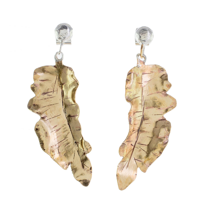 Pendientes colgantes de bronce - Pendientes colgantes de hoja de heliconia de bronce de Costa Rica