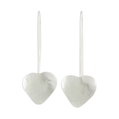 Sterling silver drop earrings, 'Valentine Flora' - Handcrafted Heart Shape Sterling Silver Drop Earrings