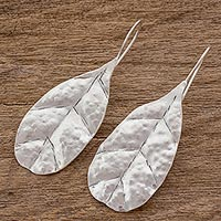 Sterling silver drop earrings, 'Almond Leaves' - Handcrafted Almond Leaf Sterling Silver Drop Earrings
