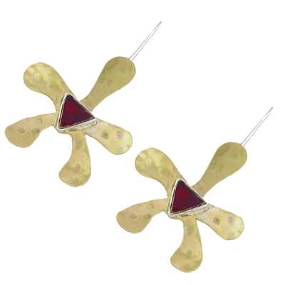 Brass drop earrings, 'Spider Orchid' - Handcrafted Hammered Brass Spider Orchid Drop Earrings