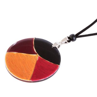 Art glass pendant necklace, 'Dawn Eclipse' - Multicolor Art Glass Pendant Necklace from Costa Rica