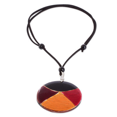 Art glass pendant necklace, 'Dawn Eclipse' - Multicolor Art Glass Pendant Necklace from Costa Rica