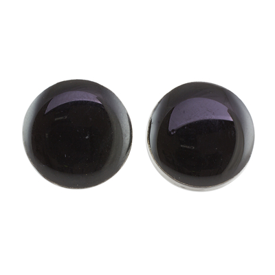 Black Art Glass Circle Button Earrings from Costa Rica