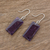 Art glass dangle earrings, 'Royal Turmoil' - Purple Rectangular Art Glass Dangle Earrings thumbail