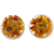 Pendientes botón flores naturales - Pendientes Botón Flor Naranja y Amarilla en Resina Transparente