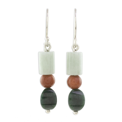 Jade and aventurine dangle earrings, 'Earthen Fruits' - Jade and Aventurine Dangle Earrings from Guatemala