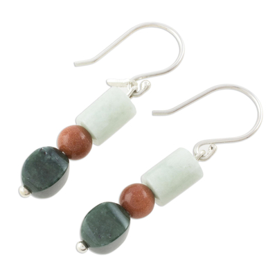 Jade and aventurine dangle earrings, 'Earthen Fruits' - Jade and Aventurine Dangle Earrings from Guatemala