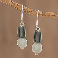 Jade dangle earrings, 'Green Nature' - Bi-Color Jade Dangle Earrings Crafted in Guatemala