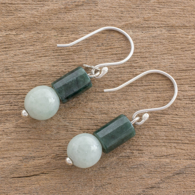 Jade dangle earrings, 'Green Nature' - Bi-Color Jade Dangle Earrings Crafted in Guatemala