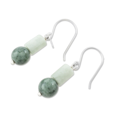 Jade dangle earrings, 'Frondy Forest' - Two-Tone Jade Dangle Earrings from Guatemala