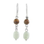 Jade and tiger's eye dangle earrings, 'Guatemalan Lands' - Jade and Tiger's Eye Dangle Earrings from Guatemala