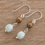 Jade and tiger's eye dangle earrings, 'Guatemalan Lands' - Jade and Tiger's Eye Dangle Earrings from Guatemala