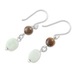 Jade and tiger's eye dangle earrings, 'Guatemalan Lands' - Jade and Tiger's Eye Dangle Earrings from Guatemala