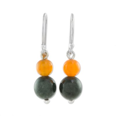 Jade and carnelian dangle earrings, 'Ancient Fruit' - Jade and Carnelian Dangle Earrings Crafted in Guatemala