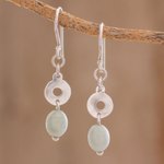 Jade dangle earrings, 'Ancestral Rings' - Circular Apple Green Jade Dangle Earrings from Guatemala